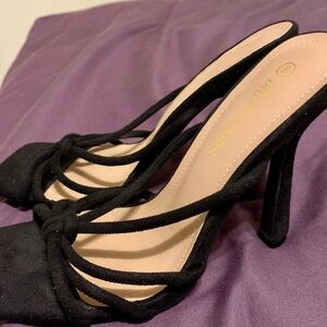Black Velvety Sandal Heels Size 8